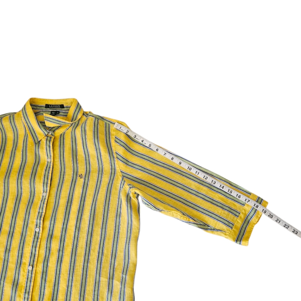 Lauren Ralph Lauren 100% Linen Button Up Shirt Women's XL Stripes Yellow - Picture 8 of 10
